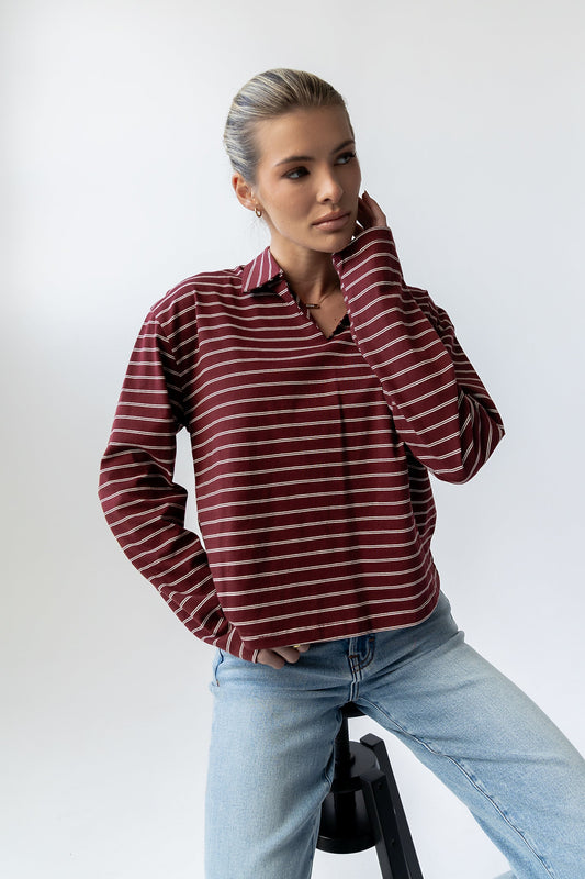 Kateri Striped Top in Burgundy