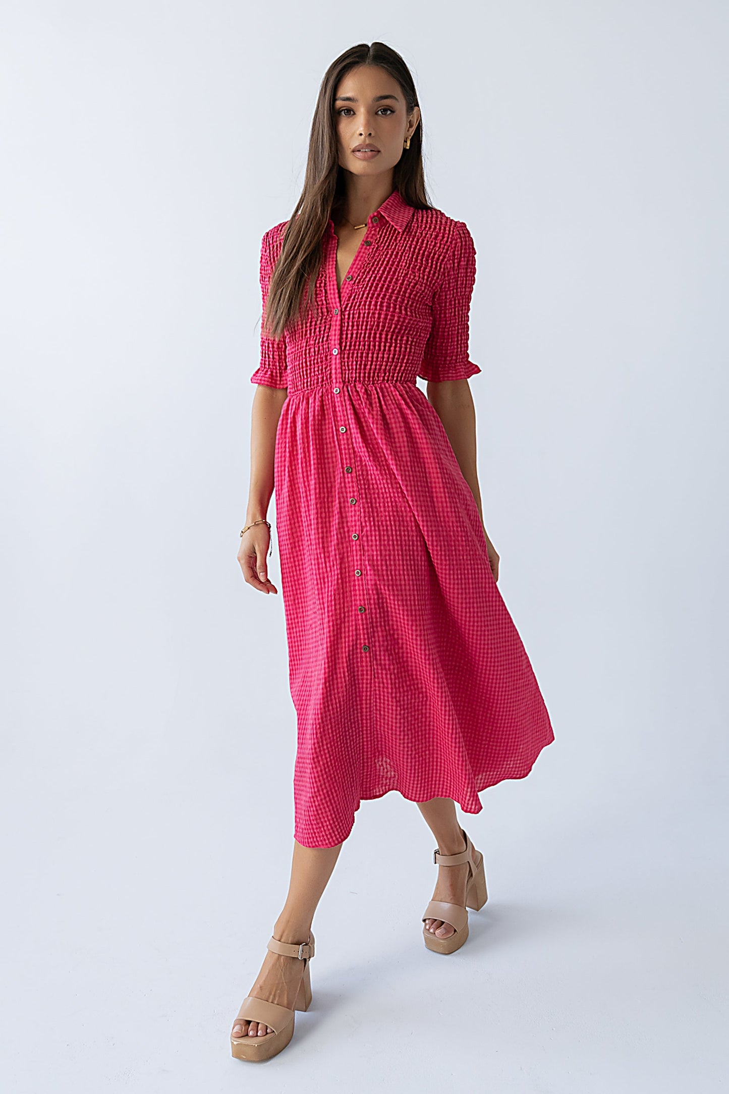 Jonas Gingham Midi Dress in Pink