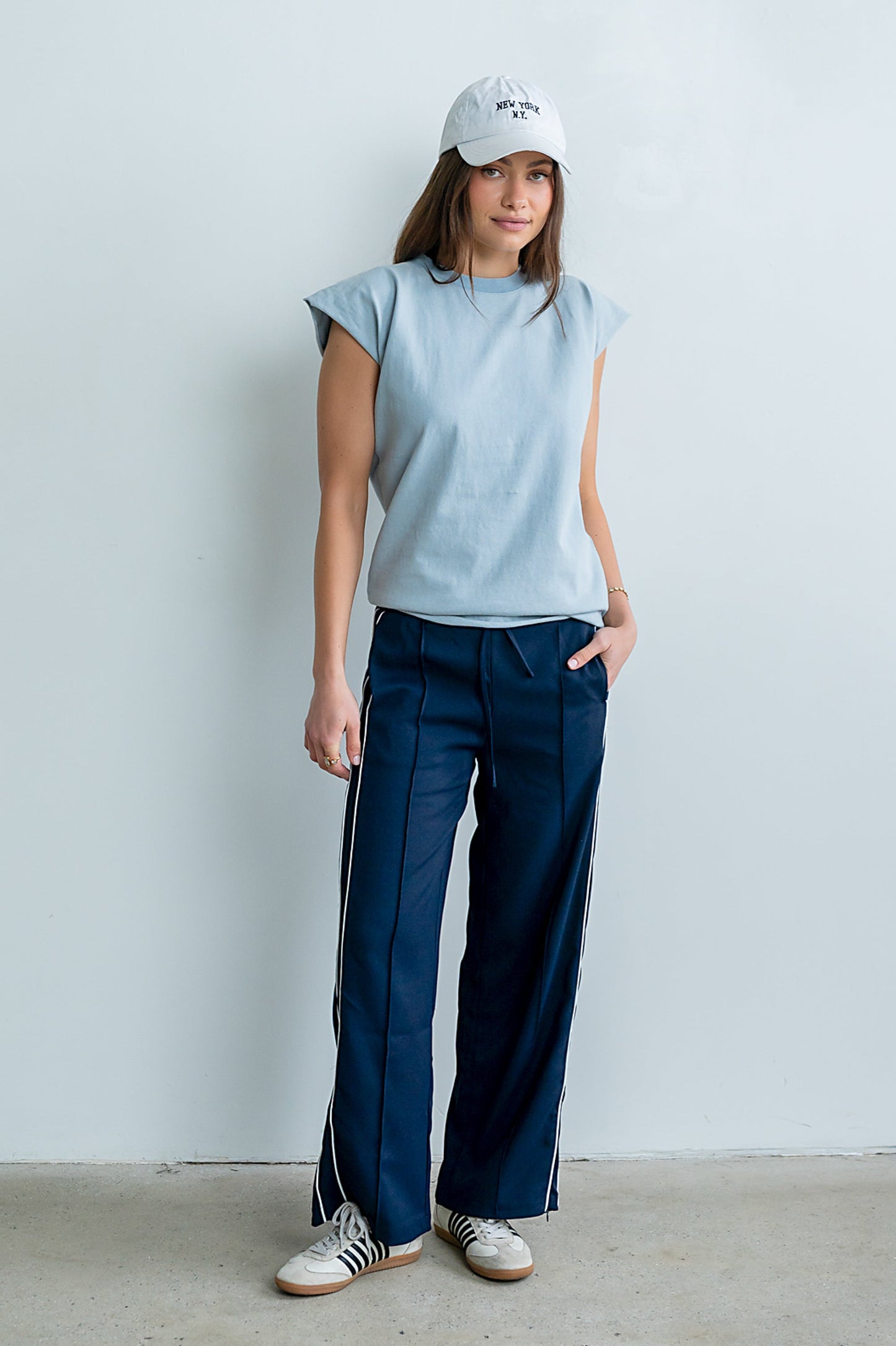 Emily Striped Wide Leg Pants in Navy