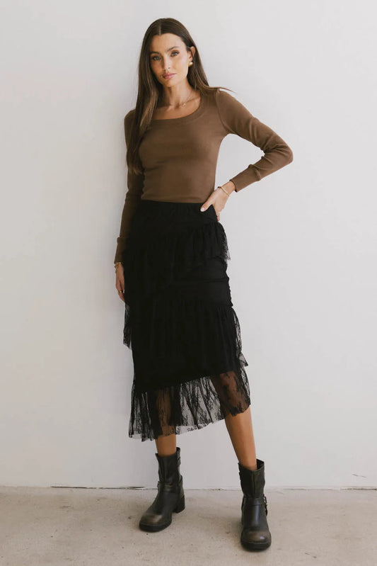 Where I Belong Midi Skirt in Black - FINAL SALE