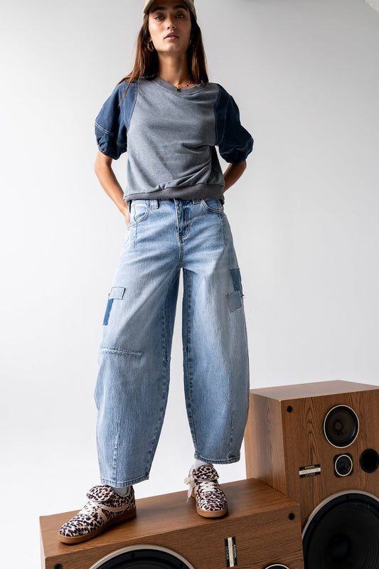 Rory Contrast Top in Denim - FINAL SALE