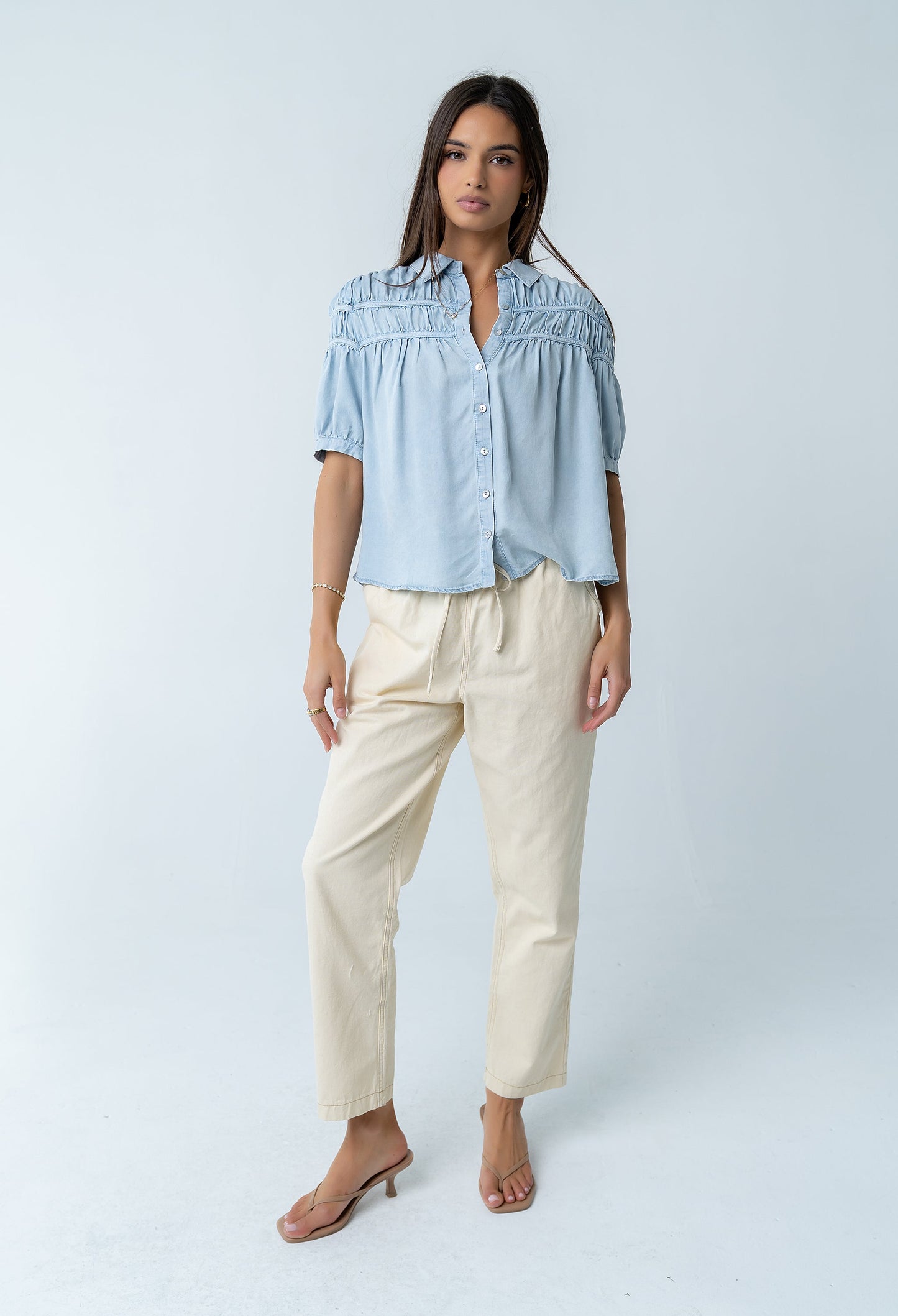 Whitney Button Up Blouse in Light Wash