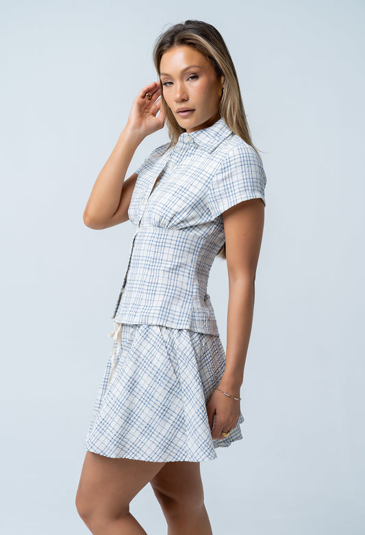 Tristan Plaid Button Up in Blue