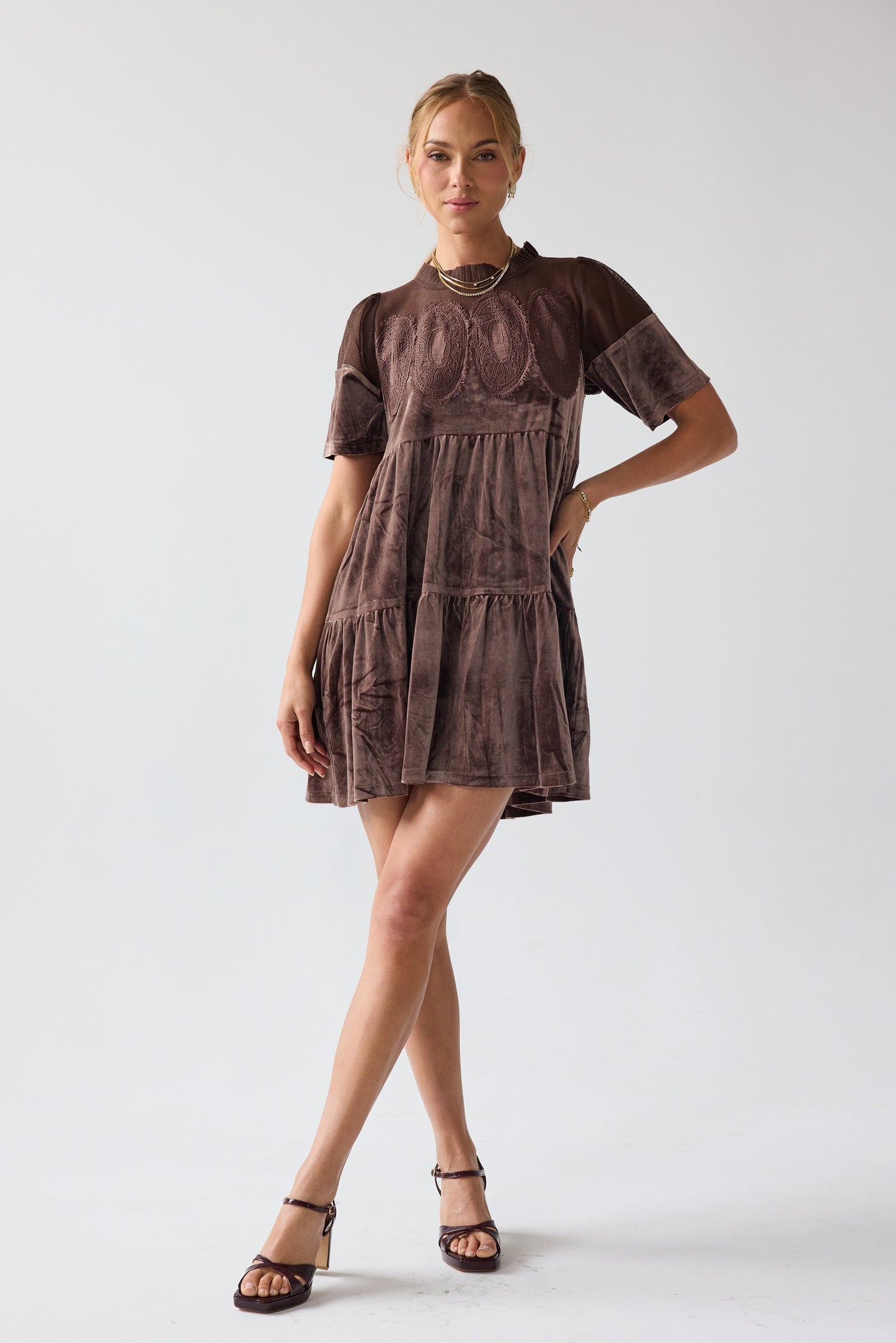 Banks Velvet Mini Dress in Brown - FINAL SALE