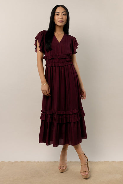 Willa Ruffle Dress in Burgundy - FINAL SALE