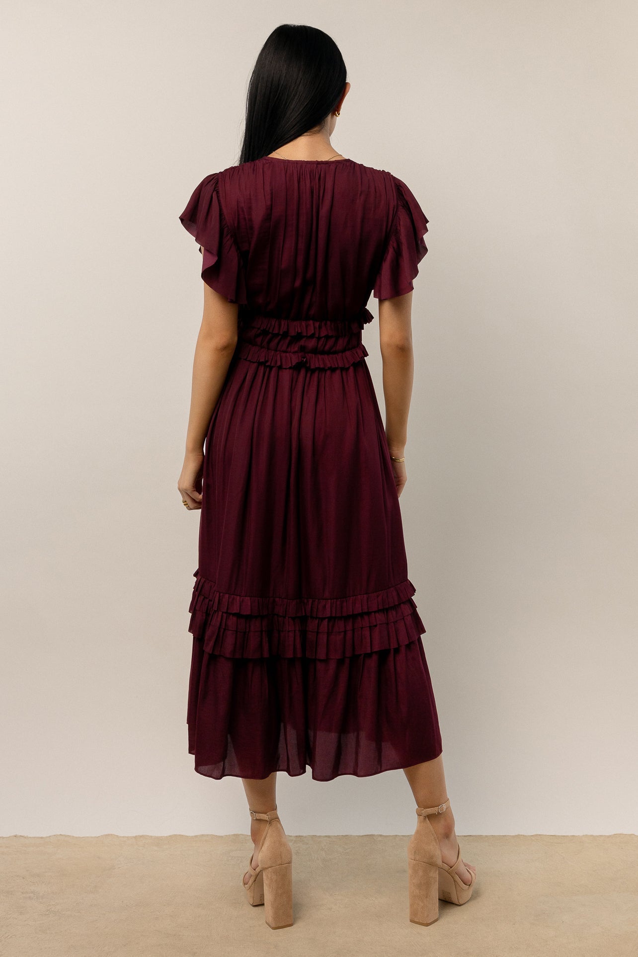 Willa Ruffle Dress in Burgundy - FINAL SALE