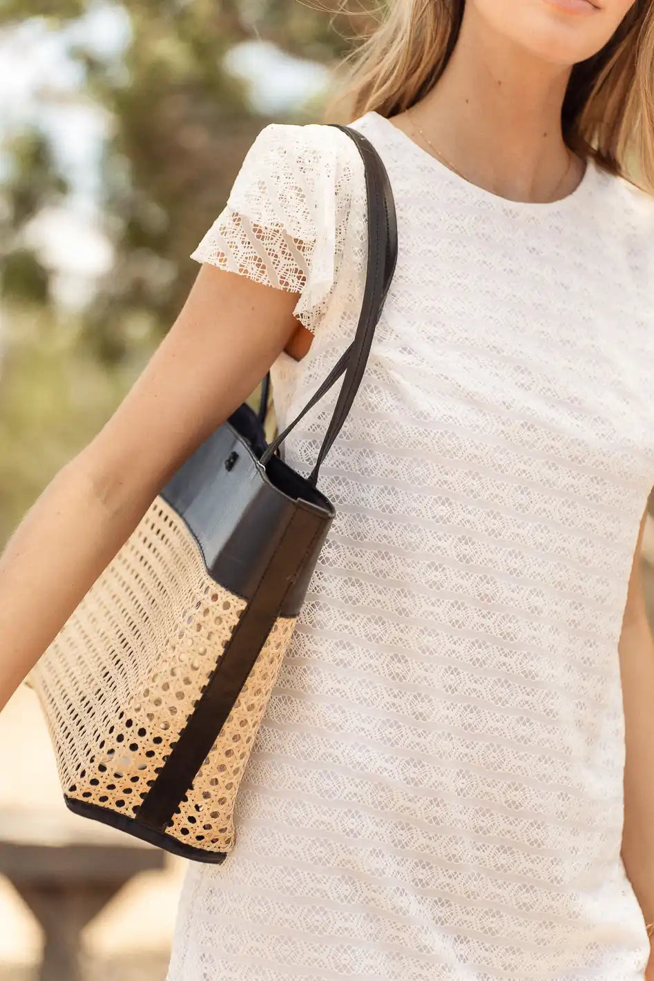 Ellie Wicker Tote in Black - FINAL SALE