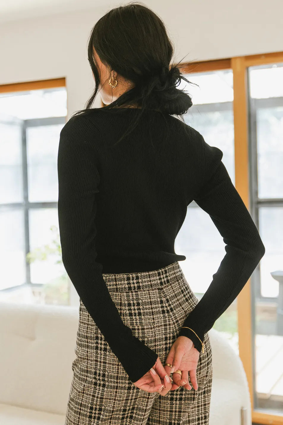 Kali Fitted Ribbed Sweater in Black - FINAL SALE