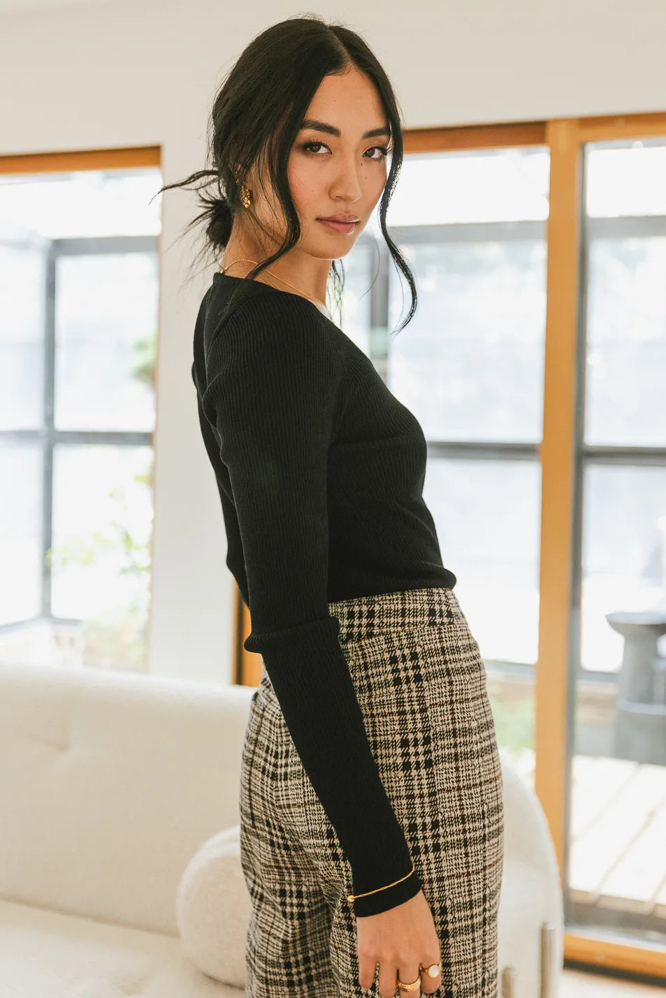 Kali Fitted Ribbed Sweater in Black - FINAL SALE