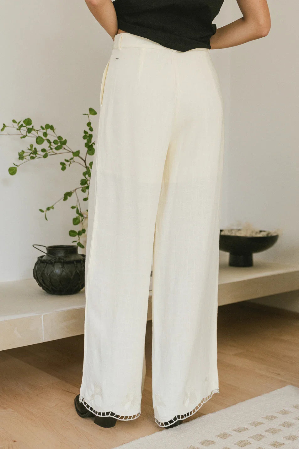 Katniss Embroidered Pants in Cream - FINAL SALE