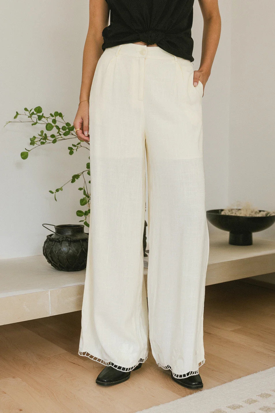 Katniss Embroidered Pants in Cream - FINAL SALE