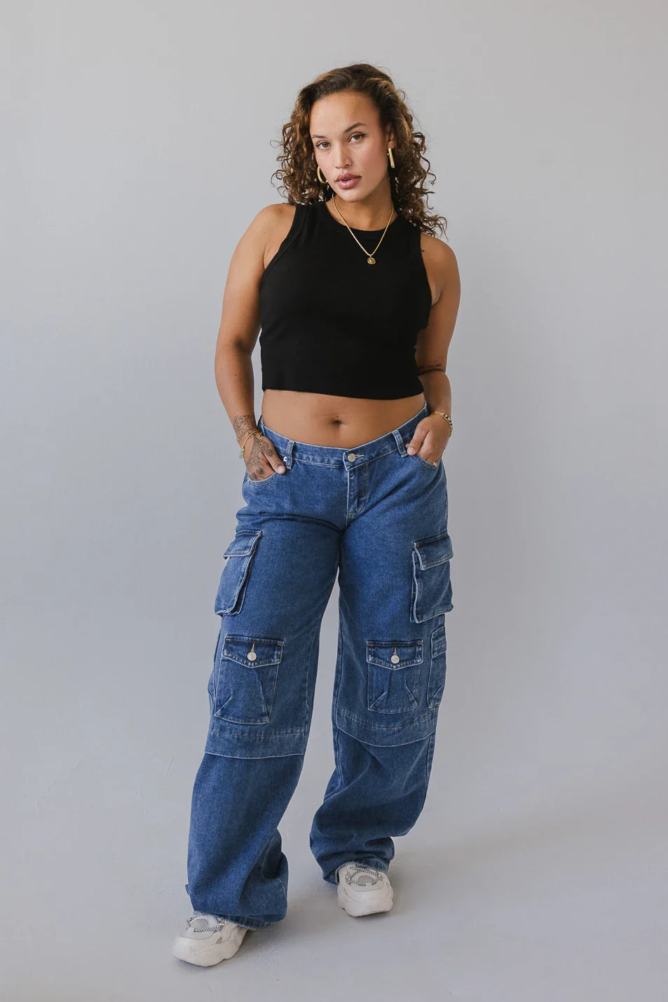 Phoebe Cargo Jeans in Medium Wash - FINAL SALE