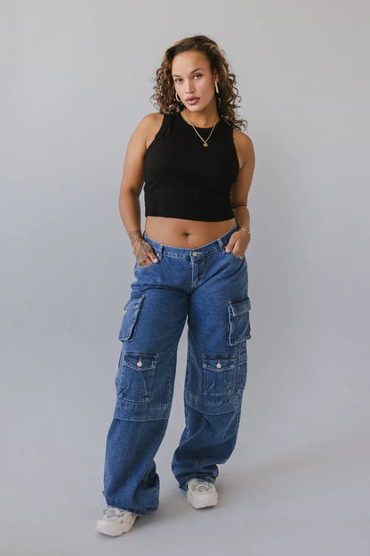 Phoebe Cargo Jeans in Medium Wash - FINAL SALE