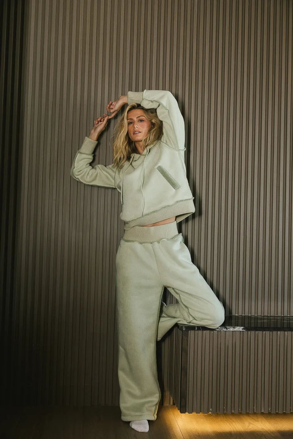 Mattie Faux Shearling Pants in Sage - FINAL SALE