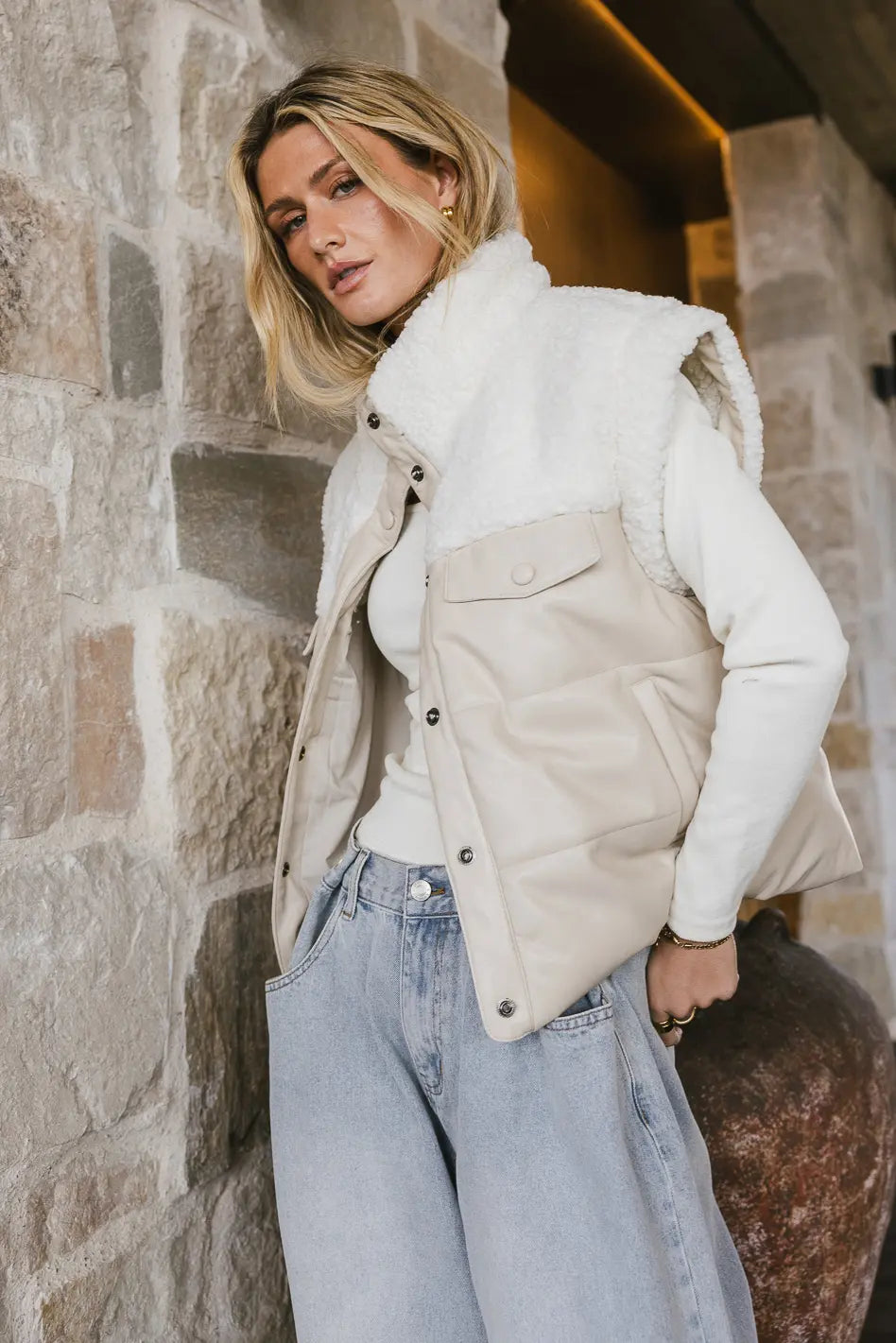Lets Get Lost Vegan Vest in Cream - FINAL SALE