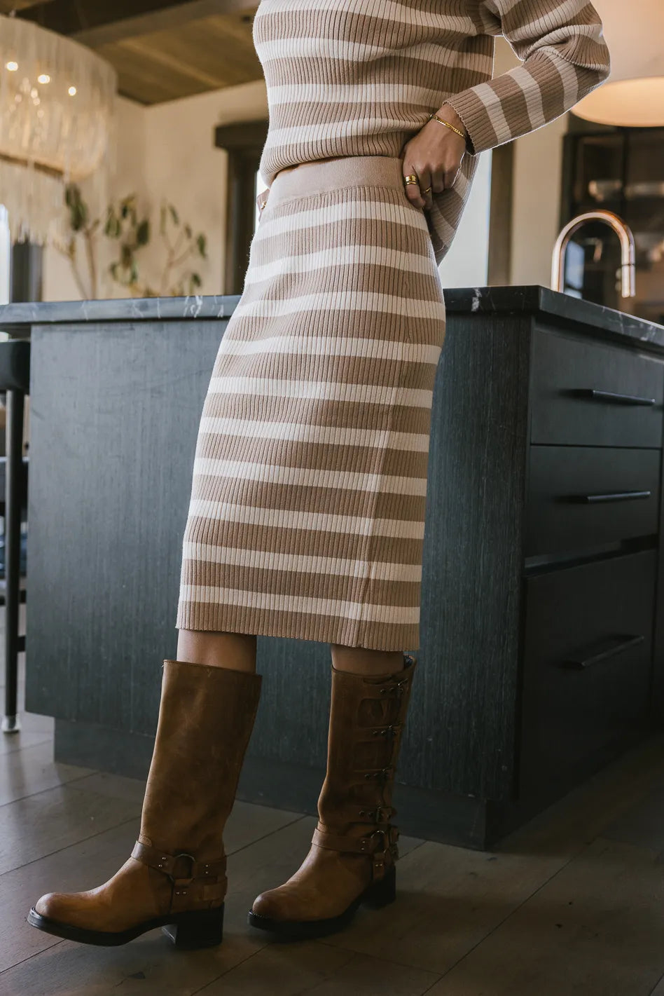Alani Striped Skirt in Taupe - FINAL SALE