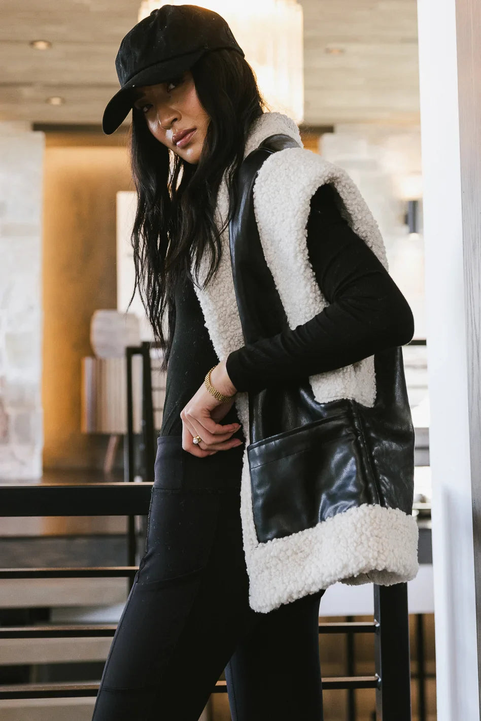 Last Night Sherpa Lined Vest in Black - FINAL SALE
