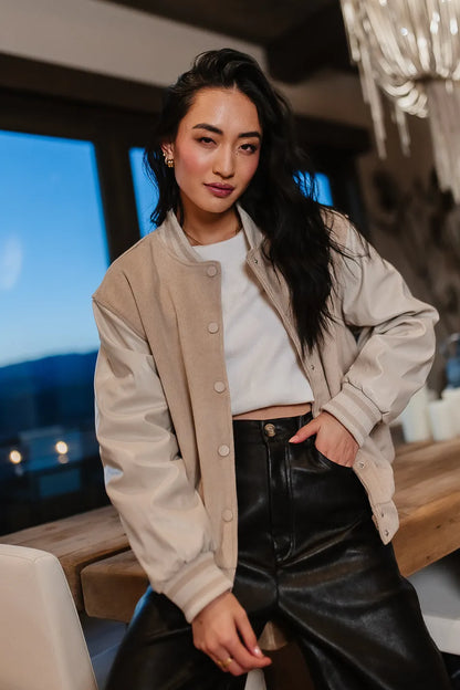 Call The Shots Varsity Jacket in Mocha - FINAL SALE