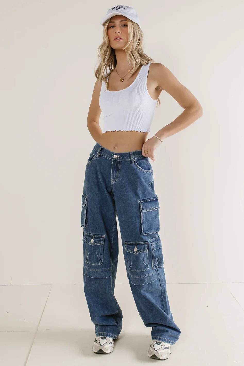 Phoebe Cargo Jeans in Medium Wash - FINAL SALE