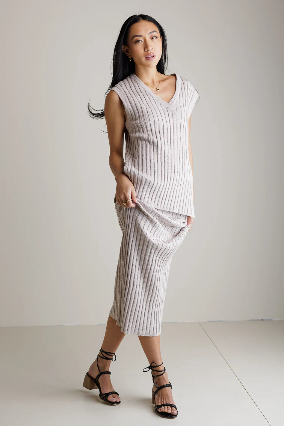 Meilani Ribbed Skirt in Taupe - FINAL SALE