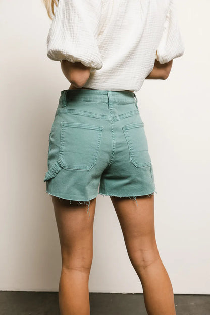 Maria Utility Denim Shorts in Teal - FINAL SALE