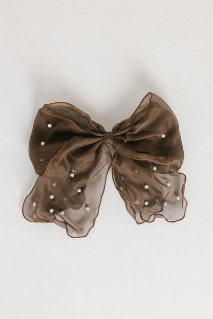 Pearl Bow Hair Clip in Brown - FINAL SALE