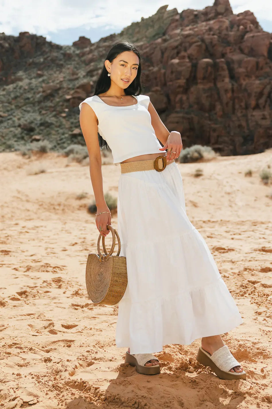 Layana Tiered Skirt in White - FINAL SALE