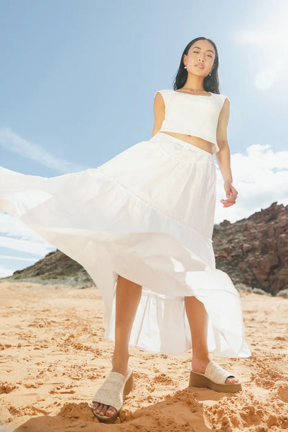 Layana Tiered Skirt in White - FINAL SALE