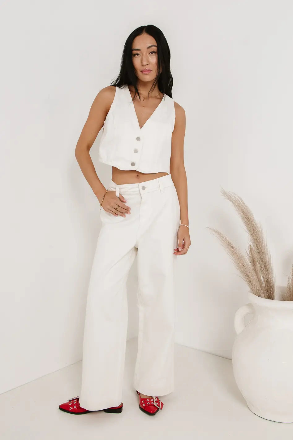 Georgia Wide Leg Jeans in Cream - FINAL SALE