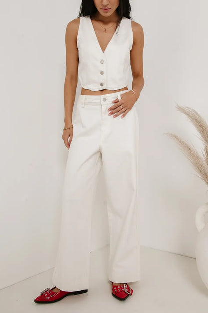 Georgia Wide Leg Jeans in Cream - FINAL SALE