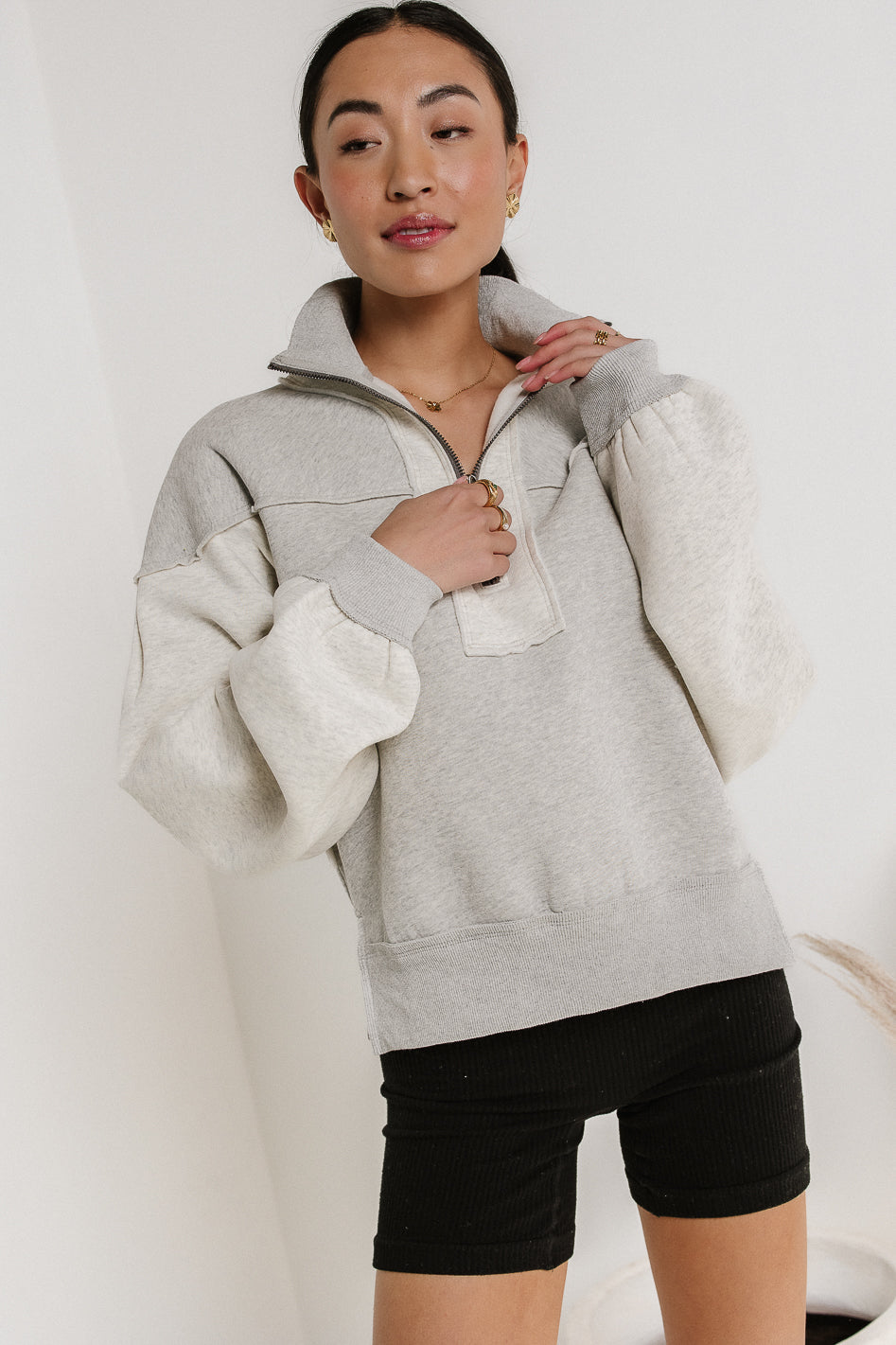 Zeya Half Zip Sweatshirt in Grey - FINAL SALE