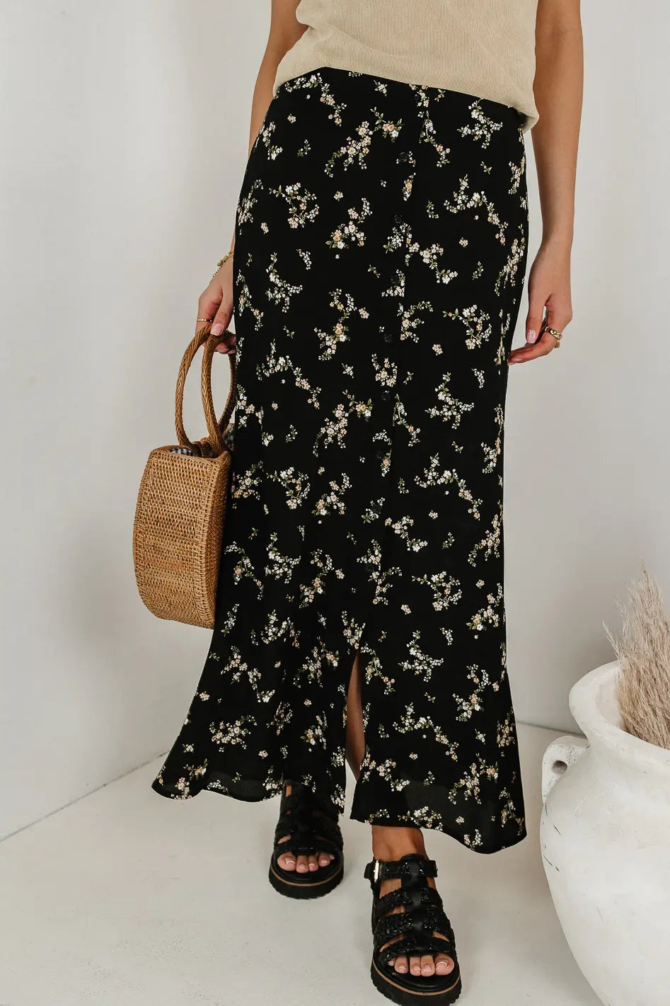 Rory Floral Skirt in Black - FINAL SALE
