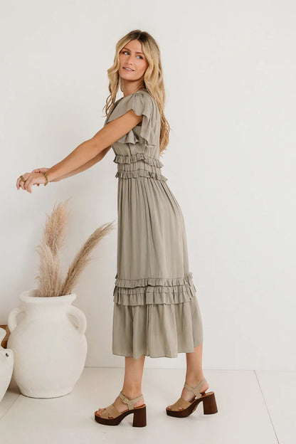 Willa Ruffle Dress in Sage - FINAL SALE