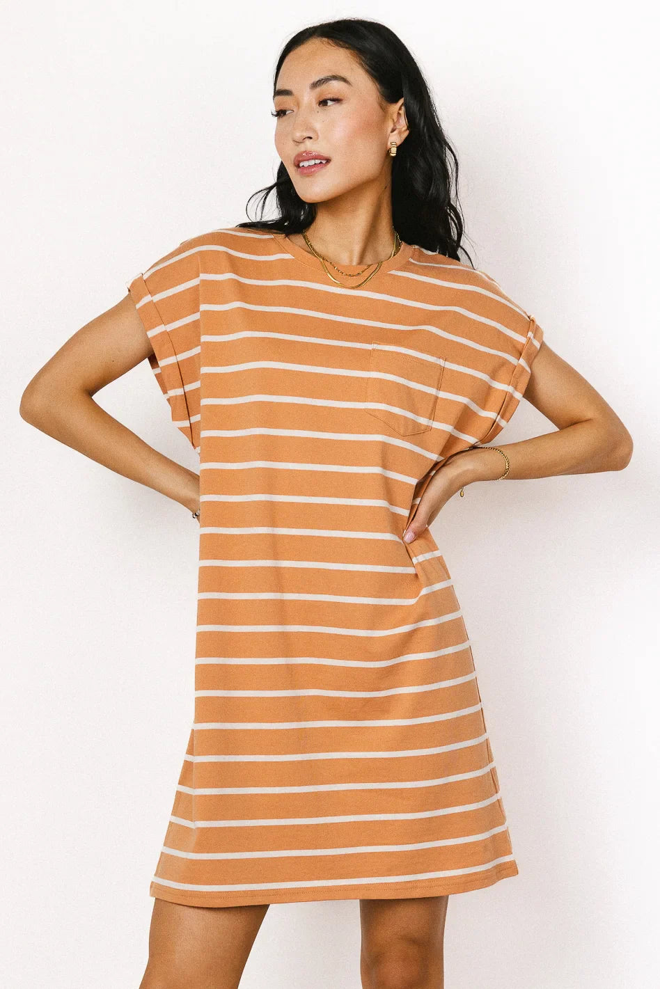 Kennedy Striped T-Shirt Dress in Rust - FINAL SALE