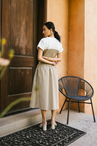 Florence Smocked Midi Dress in Taupe - FINAL SALE