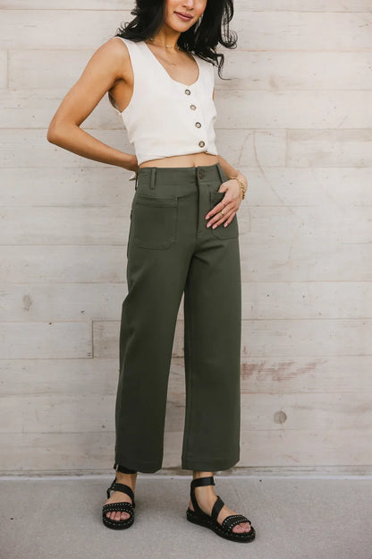 Sadie Wide Leg Pants in Olive - FINAL SALE