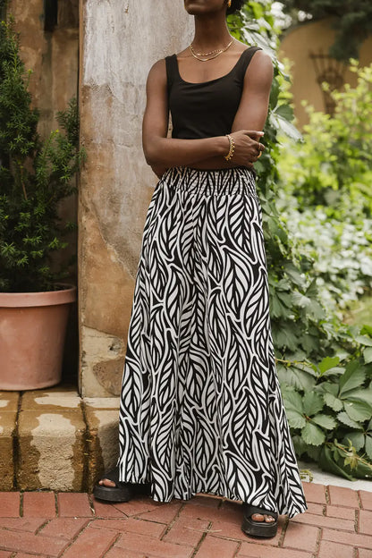 Petra Abstract Smocked Pants in Black - FINAL SALE
