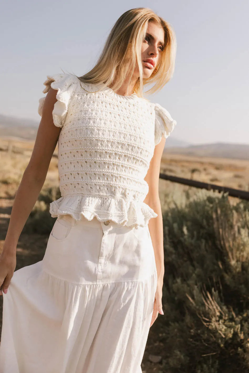 Shelly Ruffled Sweater Top in Ivory - FINAL SALE