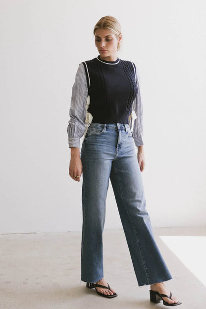 Montie Striped Sweater Top in Navy - FINAL SALE