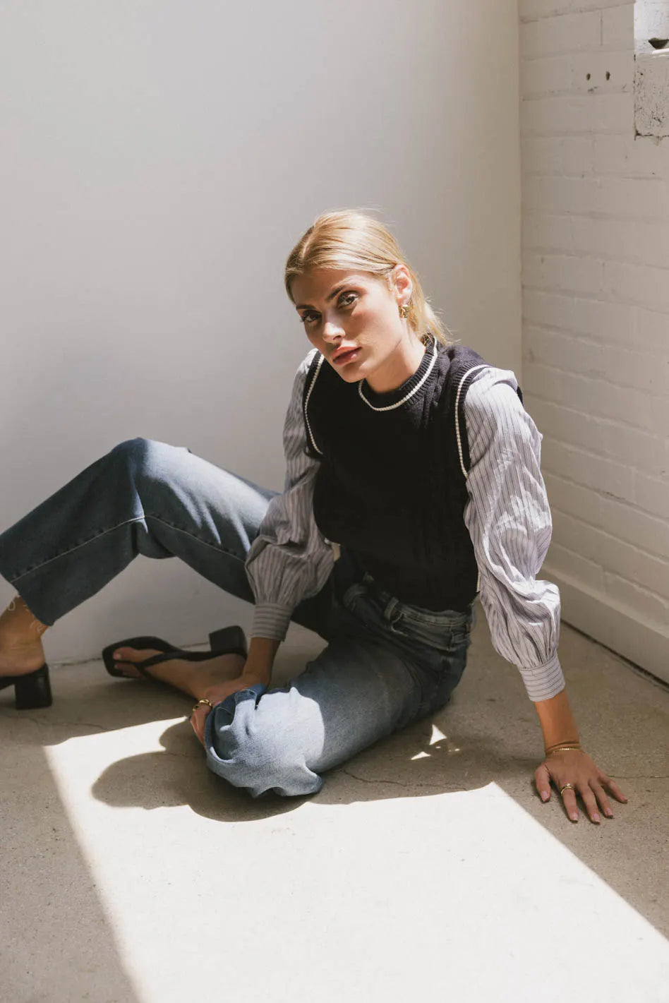 Montie Striped Sweater Top in Navy - FINAL SALE