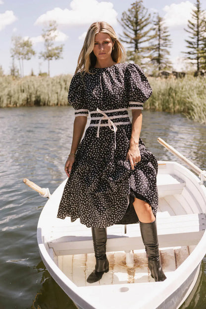 Kendra Ditsy Floral Midi Dress in Black - FINAL SALE