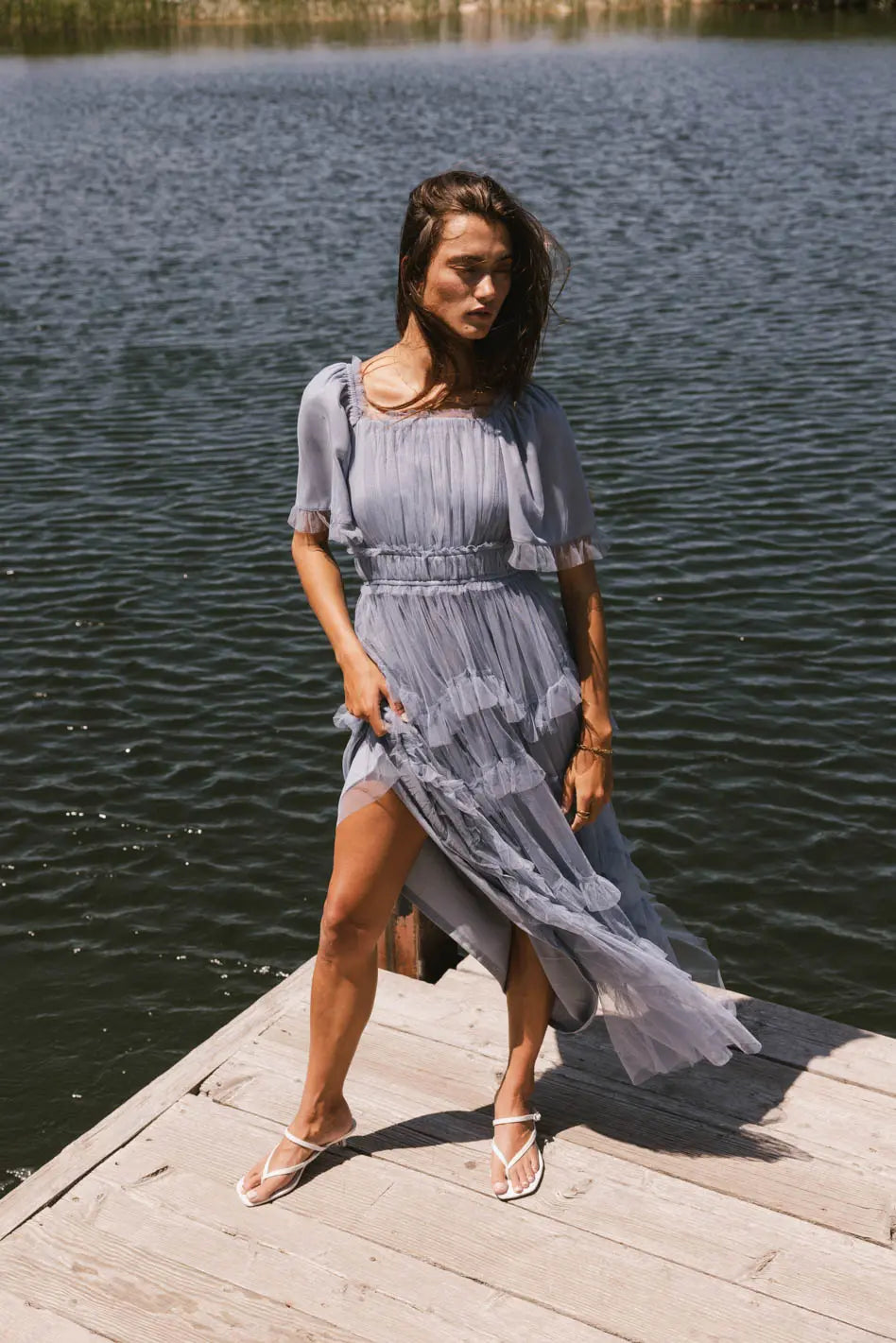 Eugena Ruffled Maxi Dress in Blue - FINAL SALE