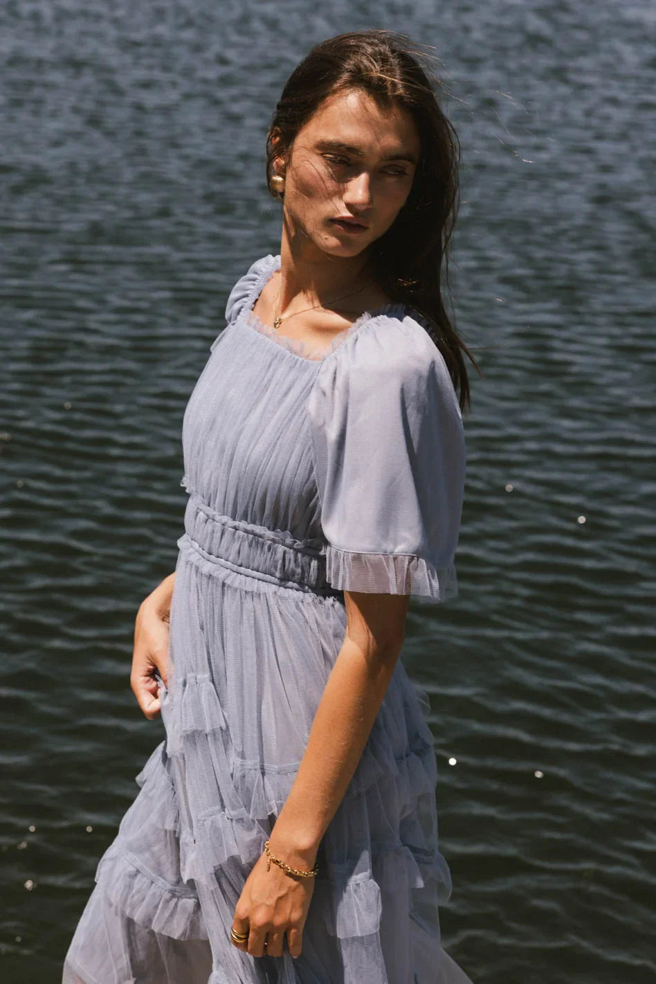 Eugena Ruffled Maxi Dress in Blue - FINAL SALE