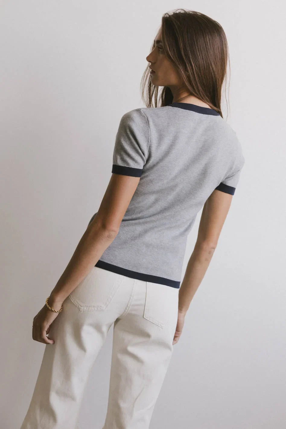 Maddie Ringer Sweater Top in Grey