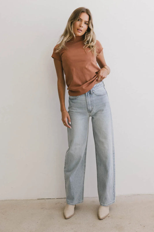Marley Mock Neck Tee in Rust - FINAL SALE