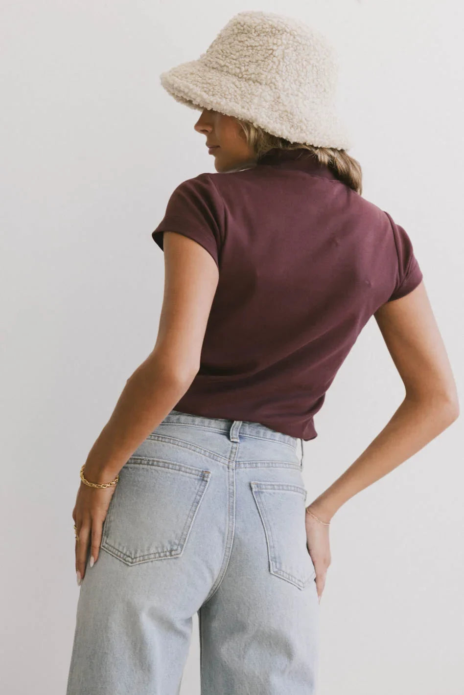 Marley Mock Neck Tee in Wine - FINAL SALE