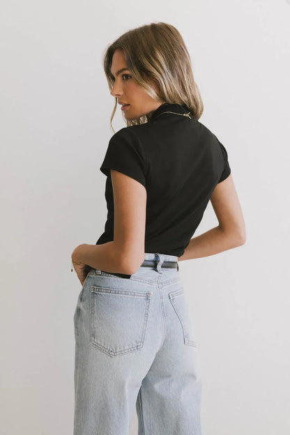 Marley Mock Neck Tee in Black - FINAL SALE