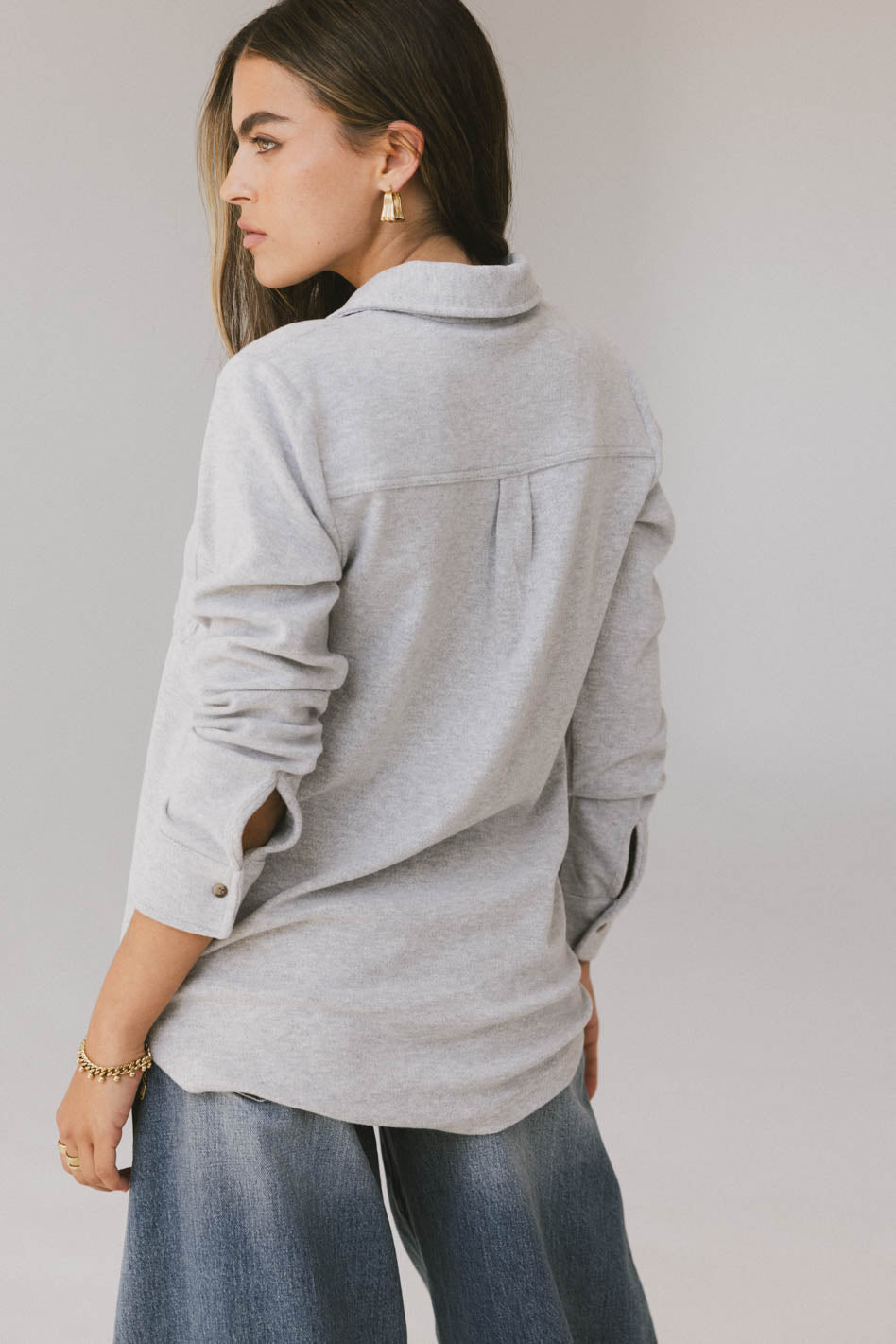 Mada Fleece Button Up in Grey - FINAL SALE