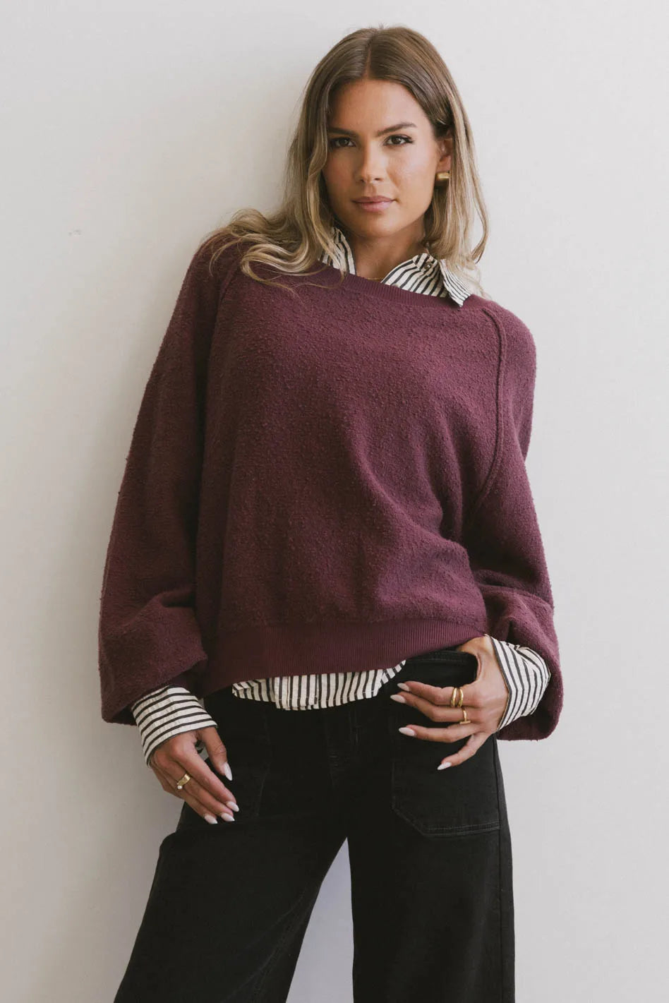 Annaleah Textured Sweatshirt in Burgundy - FINAL SALE