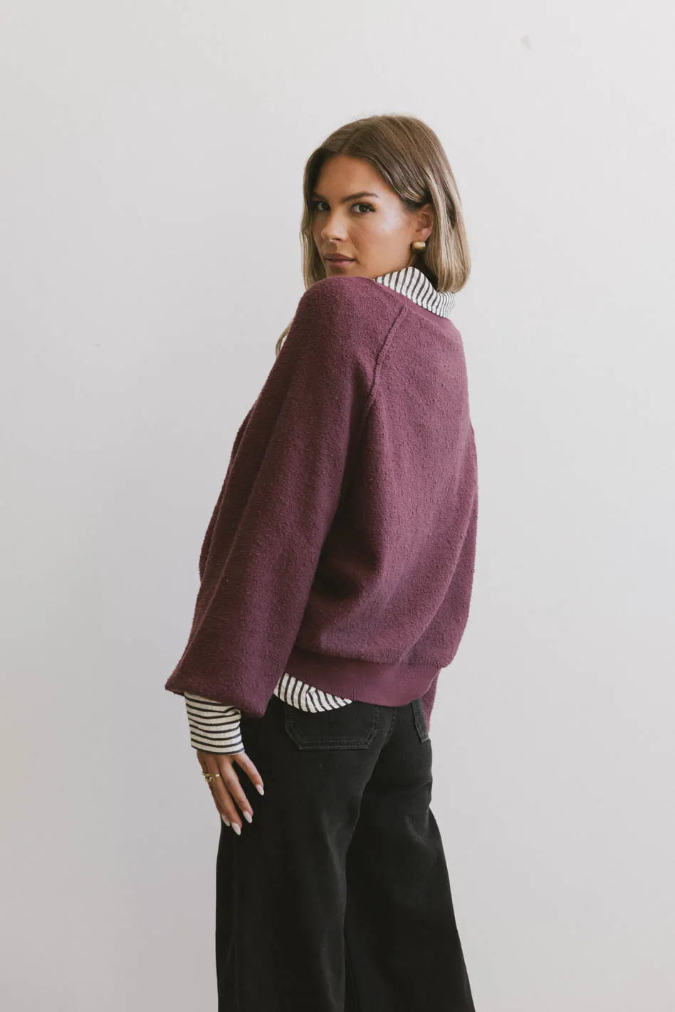 Annaleah Textured Sweatshirt in Burgundy - FINAL SALE